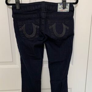 True Religion Dark Wash Skinny Jeans with Embellished Back Pockets